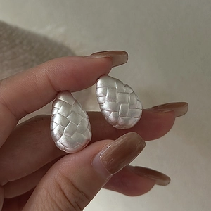 925 Sterling Silver Woven Teardrop Stud Earrings Retro Matte Intrecciato Design Earrings Geometric Jewelry For Women Gift