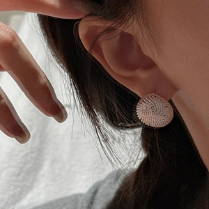 Minimalist S925 sterling silver dome earrings with textured rose gold beaded finish