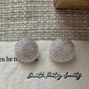 Minimalist S925 sterling silver ball earrings with woven hollow mesh design for women