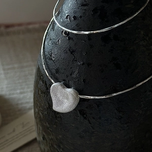 Minimalist 925 Sterling Silver Heart Pendant Necklace Brushed Texture Adjustable Snake Bone Chain For Women Fine Jewelry