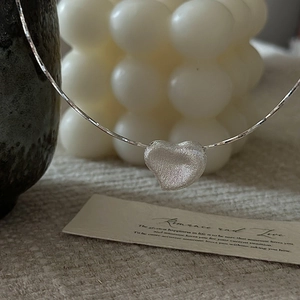 Minimalist S925 sterling silver heart necklace with brushed finish and fine box chain
