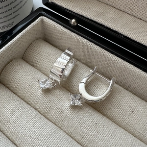 S925 sterling silver hoop earrings with square zircon drops in a premium jewelry box