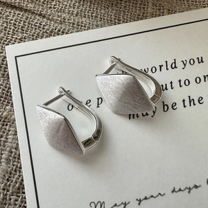 Minimalist S925 sterling silver rhombic hoop earrings with a brushed matte finish