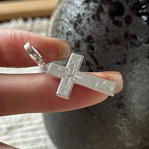 S925 Sterling Silver Cross Pendant Vintage Frosted Star Pattern Rhinestone Religious Charm Fashion Jewelry For Women Men