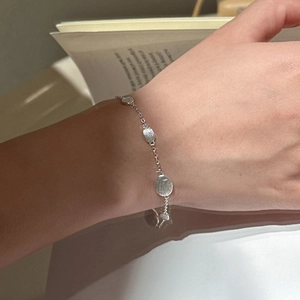 Minimalist S925 sterling silver chain bracelet with brushed oval charms for women