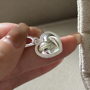 Collier Pendentif Cœur en Argent Sterling S925 Bord Perlé Poli Charme de Cœur Bijoux de Mode pour Femme Cadeau Quotidien