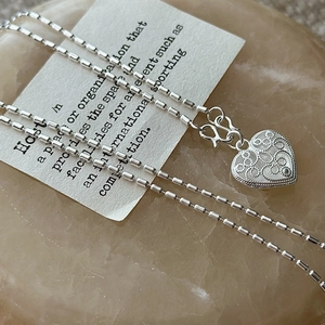 925 Sterling Silver Heart Pendant Necklace For Women Retro Filigree Scrollwork Hollow Out Design Minimalist Jewelry Gift