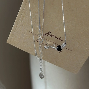 925 Sterling Silver Necklace For Women Minimalist Geometric Black Bead T-Bar Pendant Clavicle Chain Jewelry Gift
