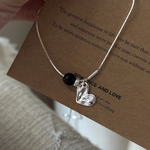 S925 sterling silver heart necklace with black onyx bead on a stylish snake chain