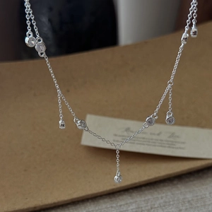 Collier Gland en Argent Sterling 925 Zirconia pour Femmes Minimaliste Style Coréen Vintage Pendentif Géométrique Chaîne de Clavicule