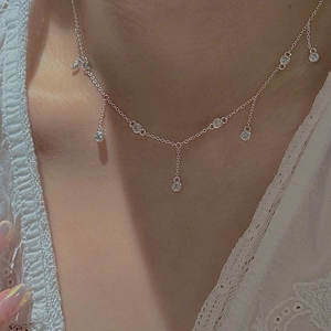 Collier à pampilles en argent S925 orné de pendentifs en zircone étincelants pour femme
