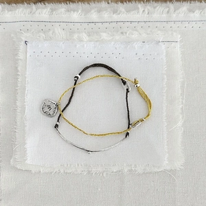 Retro S925 silver twig zircon double-layered woven bracelet in coffee and yellow