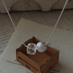 S925 Sterling Silver Simple Korean Necklace Retro Brushed Bead Faceted Crystal Pendant Clavicle Chain Jewelry For Women