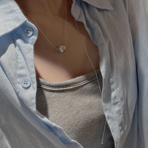 925 Sterling Silver Ball Pendant Necklace For Women Minimalist Geometric Snake Chain Adjustable Korean Style Jewelry