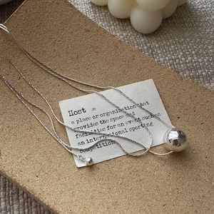 Minimalist S925 sterling silver long necklace with a smooth polished round ball pendant