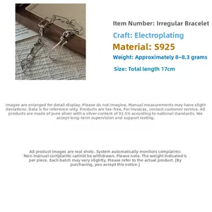 Détail macro du bracelet chaîne en argent sterling S925 avec mesures et infos