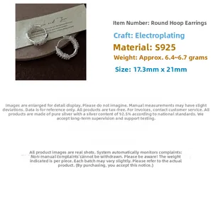 Detailed macro view of S925 sterling silver woven texture hoop earrings 17x21mm