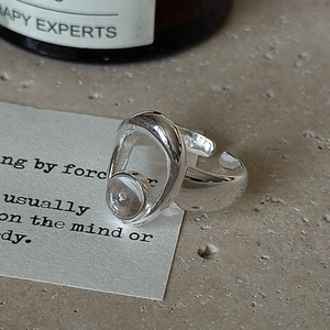 S925 sterling silver vintage open ring with round white crystal in minimalist design