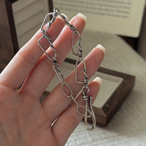 Bracelet Nœud en Argent Sterling 925 Vintage pour Femme Minimaliste Style Industriel Vieilli Bracelet Chaîne Géométrique Bijoux