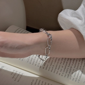 Bracelet chaîne à maillons en U en argent sterling S925 style punk minimaliste chic
