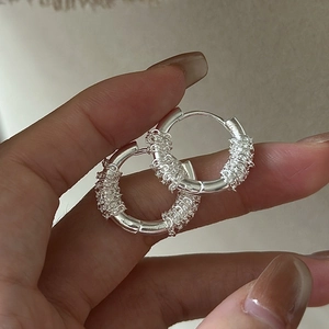 925 Sterling Silver Woven Hoop Earrings For Women Vintage Minimalist Braided Texture Ear Buckle Geometric Daily Jewelry Gift