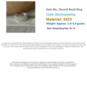 Detailed specs of S925 sterling silver beaded ring with textured multilayer design