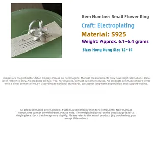 Detail specifications of S925 sterling silver floral ring with weight and size data