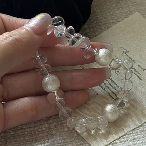 S925 Sterling Silver Korean Style White Crystal Beaded Bracelet For Women Minimalist Frosted Stone Design Jewelry
