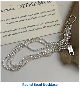 Detailed view of S925 sterling silver beaded necklace with lobster clasp and extension chain