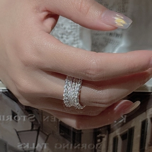 Handcrafted S925 sterling silver beaded wide band ring with vintage woven layers