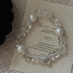 Minimalist S925 sterling silver beaded bracelet with faceted crystals and silver balls