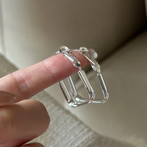 S925 Sterling Silver Square Hoop Earrings For Women Minimalist Vintage Geometric Korean Style Buckle Earrings Jewelry