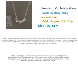 Detail of S925 sterling silver triple-layer ring pendant necklace with 40+5cm chain
