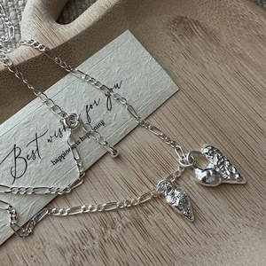 Vintage 925 Sterling Silver Lava Texture Heart Strawberry Pendant Necklace Figaro Chain For Women Fashion Jewelry