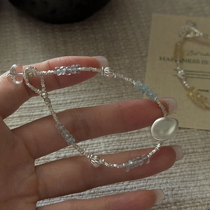 Handmade S925 sterling silver beaded bracelet with aquamarine and citrine stones