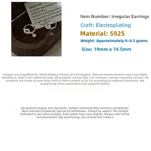 Detailed view of S925 sterling silver twisted earrings showing 19mm by 14.5mm dimensions