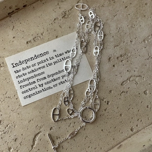 925 Sterling Silver Pig Nose Double Layer Necklace For Women Retro Minimalist Anchor Chain Sweater Necklace Toggle Clasp Jewelry