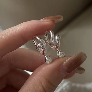 S925 Sterling Silver Twisted Hoop Earrings For Women Minimalist Rhinestone Geometric Earrings Daily Jewelry Gift