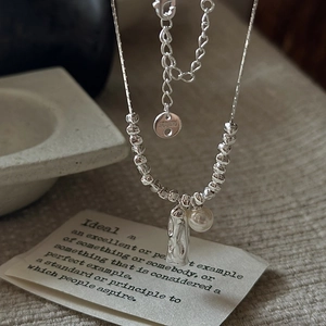 925 Sterling Silver Necklace With Shell Artificial Pearl And Irregular Textured Bar Pendant Minimalist Korean Style Elegant Jewelry For Women