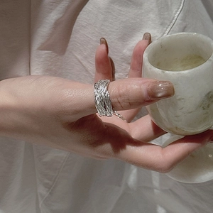 Handcrafted S925 sterling silver woven multi-layer cross ring for a minimalist retro look