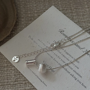 Minimalist S925 sterling silver necklace with brushed sphere and polished tube pendant