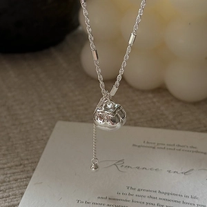 925 Sterling Silver Persimmon Pendant Necklace For Women Retro Minimalist Tassel Clavicle Chain Korean Style Niche Design Jewelry