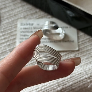 S925 sterling silver multi-layer textured open rings with minimalist architectural design