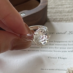 925 Sterling Silver White Crystal Ring For Women Irregular Liquid Metal Fireworks Cut Simple Adjustable Open Ring Jewelry