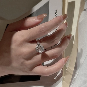 925 silver ring featuring a sparkling white crystal with round firework cut for women