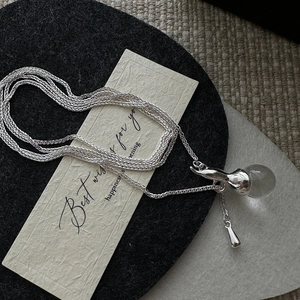 Minimalist S925 sterling silver multilayer necklace with clear gourd crystal pendant