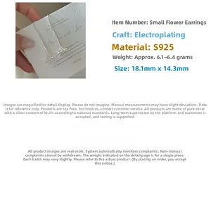 Detail view of S925 sterling silver vintage flower earrings with size and weight specs