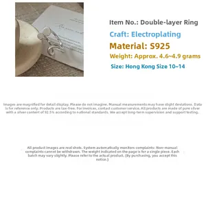 Detailed view of S925 sterling silver double-layer ring with retro brushed finish texture