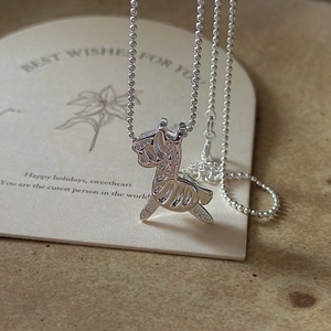925 Sterling Silver Rocking Horse Pendant Necklace For Women Retro Minimalist Design Ball Chain Jewelry Sweater Chain