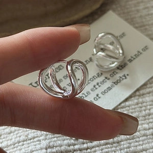 Minimalist 925 Sterling Silver Hoop Earrings For Women Irregular Double Circle Arc Geometric Huggie Earrings Fashion Jewelry